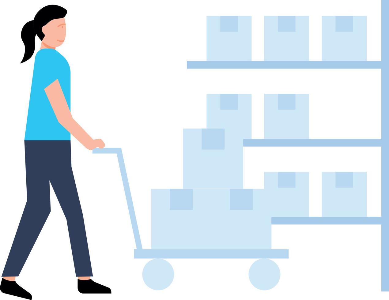 The girl is carrying a package trolley. vector