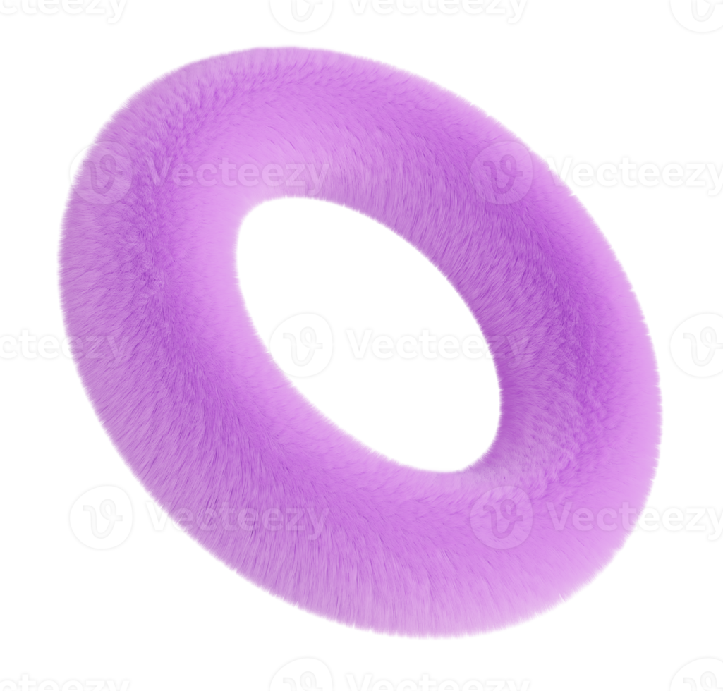 Fluffy purple 3D shape on transparent background, as png. Furry, soft and hairy. Trendy, cute design element. Cut out object. 3D rendering. png