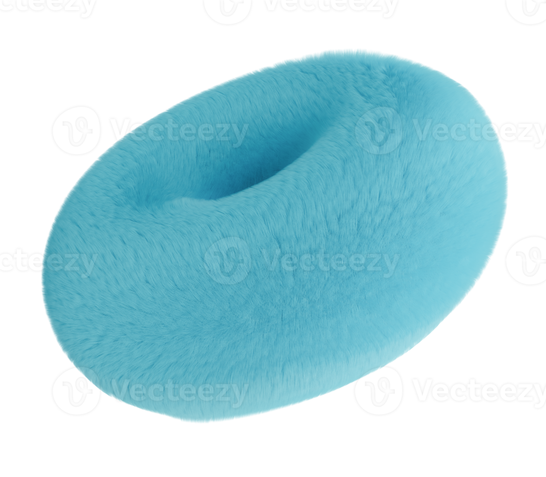 Fluffy blue 3D shape on transparent background, as png. Furry, soft and hairy. Trendy, cute design element. Cut out object. 3D rendering. png