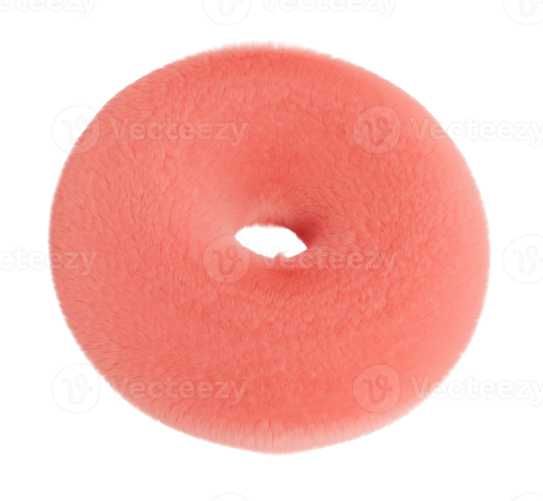Fluffy pink 3D shape on transparent background, as png. Furry, soft and hairy. Trendy, cute design element. Cut out object. 3D rendering. png