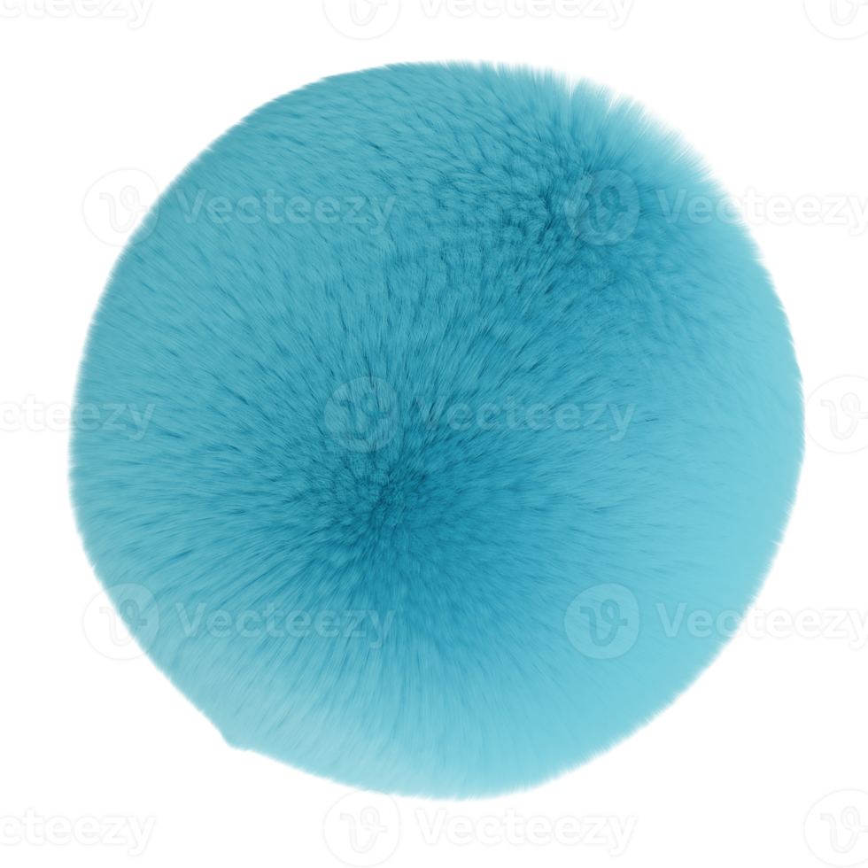 Fluffy blue 3D geometric shape on transparent background, as png. Furry, soft and hairy sphere. Trendy, cute design element. Cut out object. 3D rendering. png