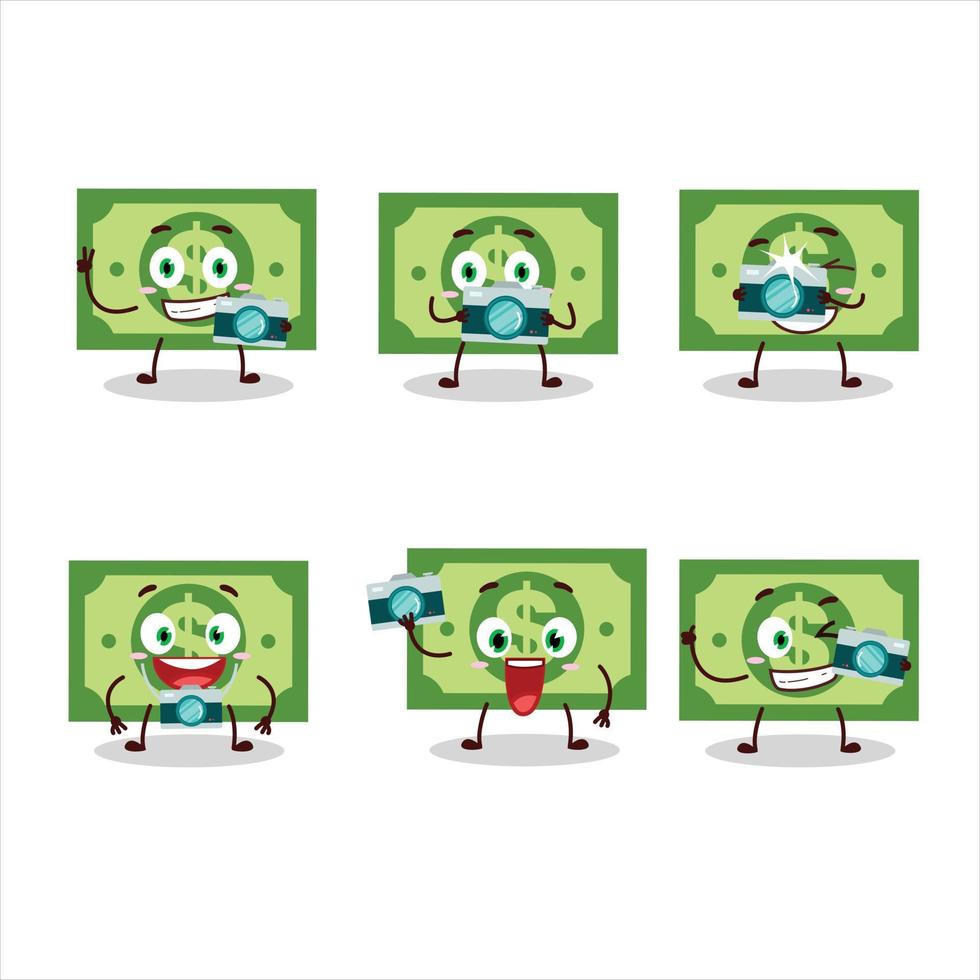 Photographer profession emoticon with money cartoon character vector