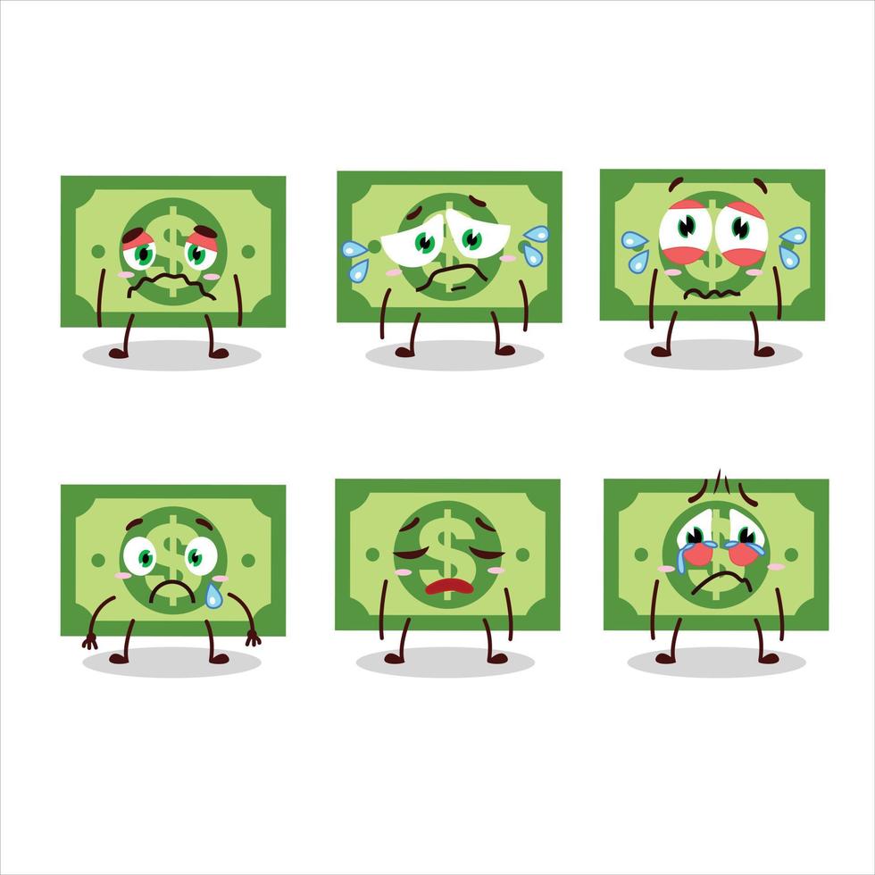 Money cartoon in character with sad expression vector