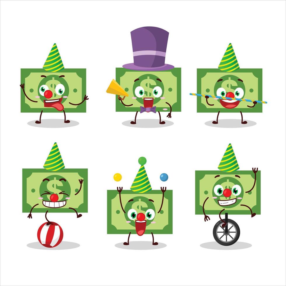 Cartoon character of money with various circus shows vector