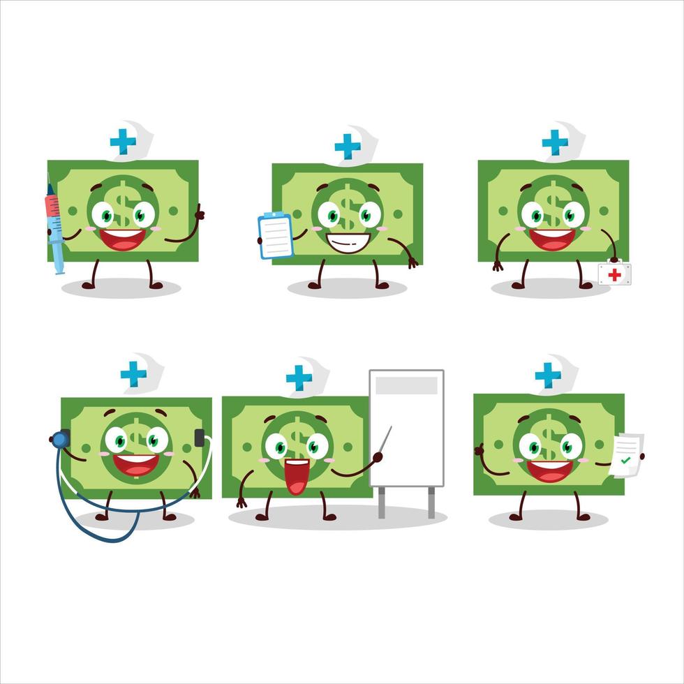 Doctor profession emoticon with money cartoon character vector