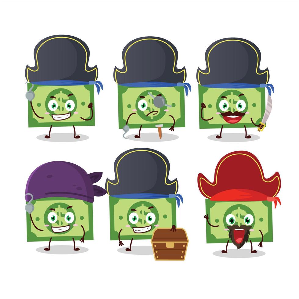 Cartoon character of money with various pirates emoticons vector