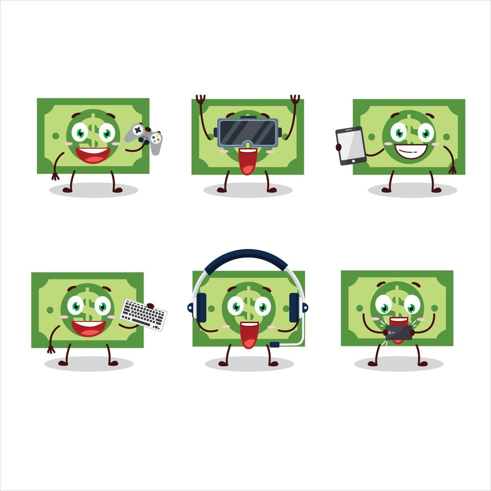 Money cartoon character are playing games with various cute emoticons vector
