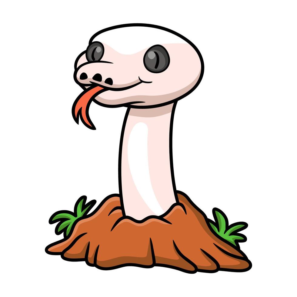 Cute black eyed leucistic reticulatus python cartoon out from hole vector