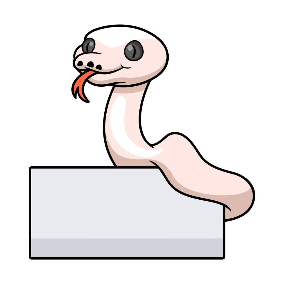 Cute black eyed leucistic reticulatus python cartoon with blank sign vector