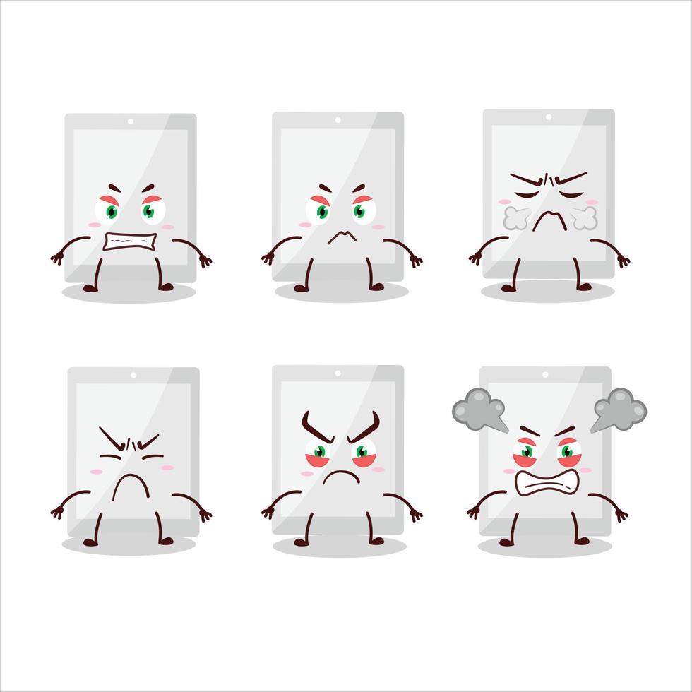 White tablet cartoon character with various angry expressions vector