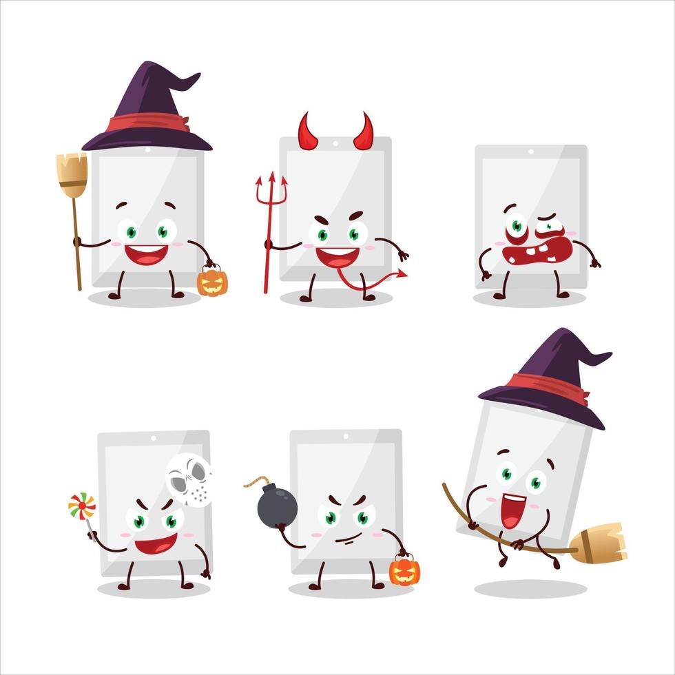 Halloween expression emoticons with cartoon character of white tablet vector