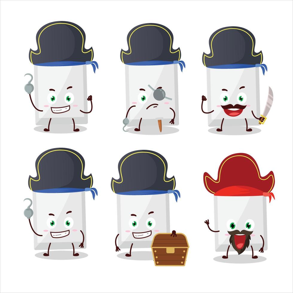 dibujos animados personaje de blanco tableta con varios piratas emoticones vector