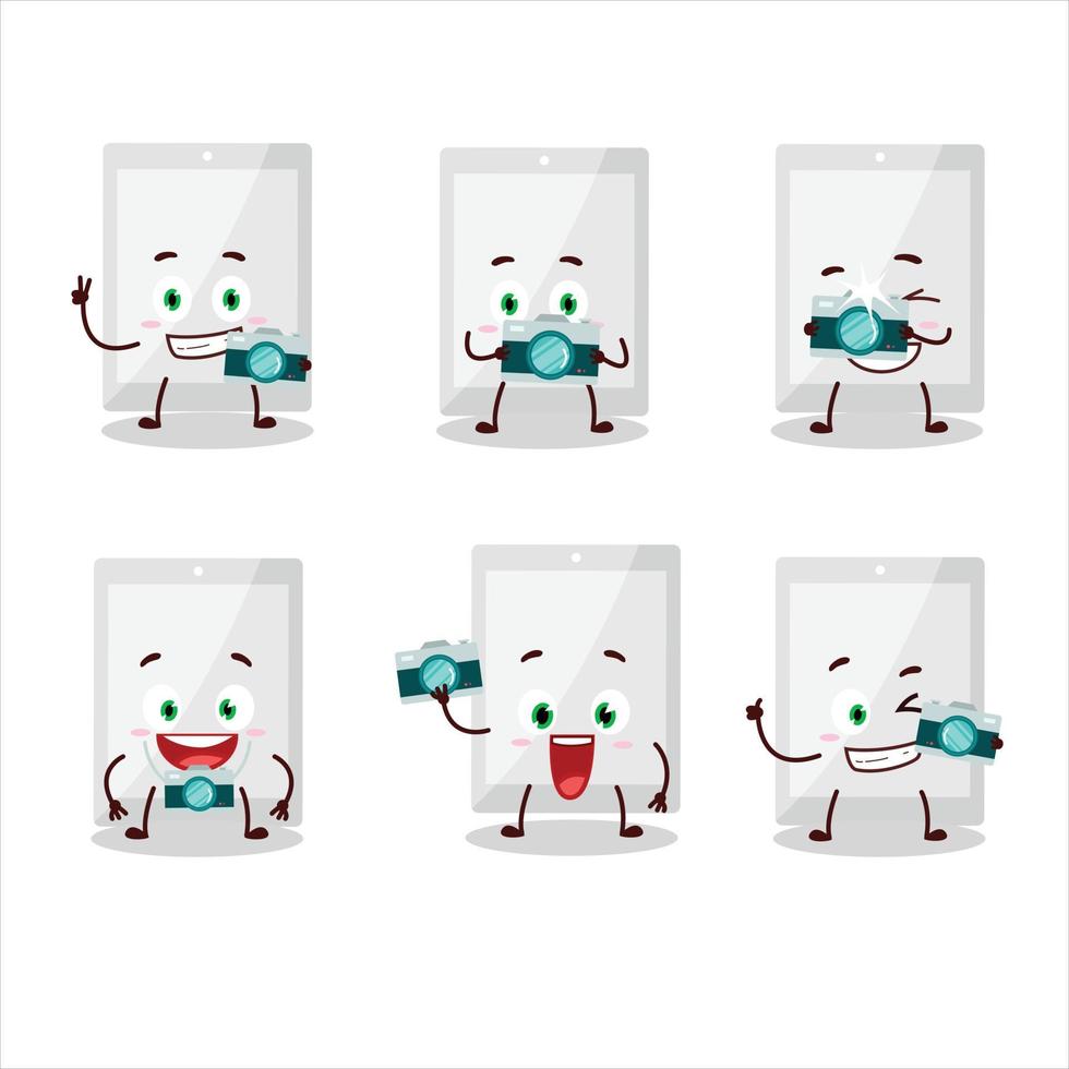 Photographer profession emoticon with white tablet cartoon character vector