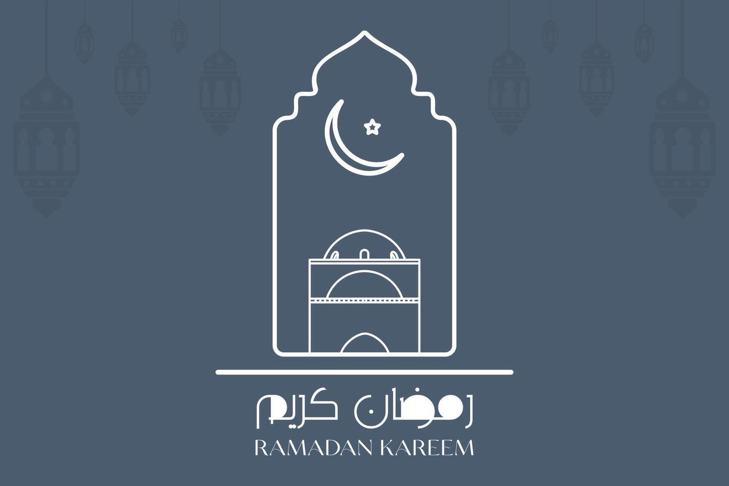 Ramadan Kareem greeting background with lantern and calligraphy. Islamic holiday icon concept. Ramadan Kareem vector greeting post design.