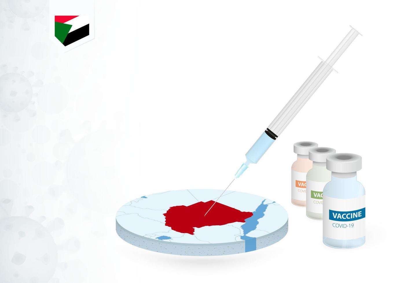Vaccination in Sudan with different type of COVID-19 vaccine. Concept with the vaccine injection in the map of Sudan. vector