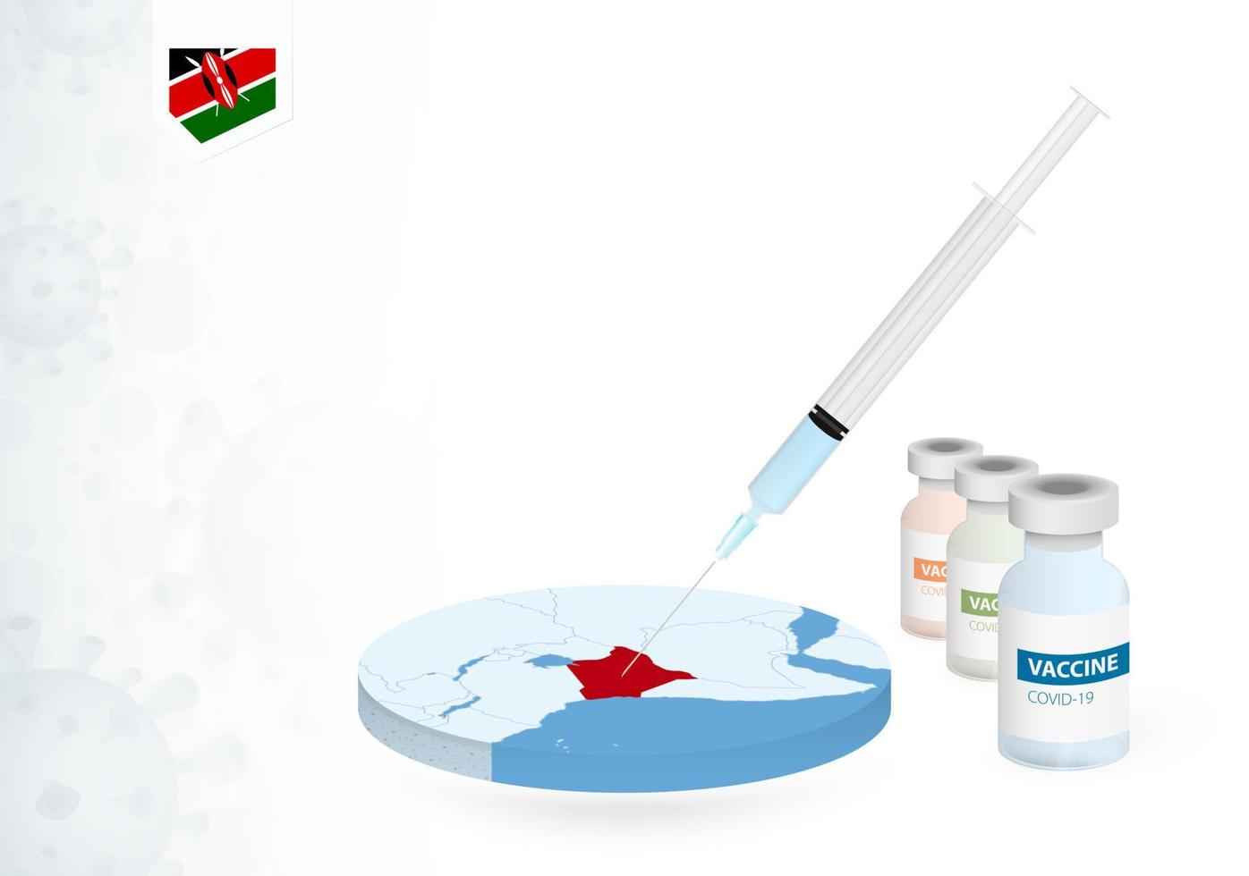 Vaccination in Kenya with different type of COVID-19 vaccine. Concept with the vaccine injection in the map of Kenya. vector