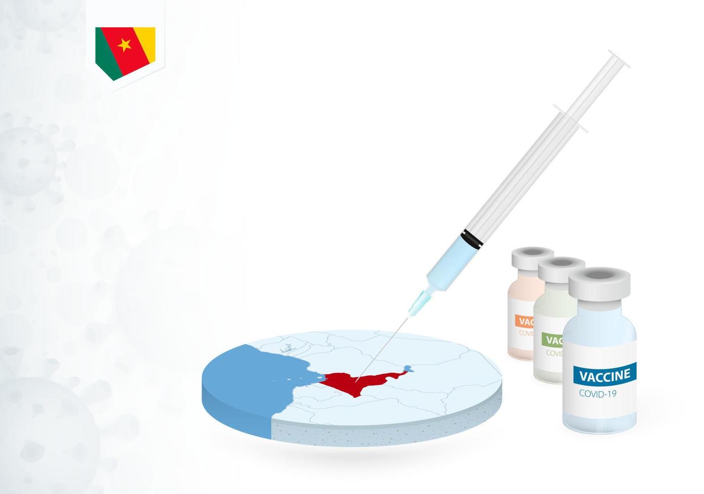 vacunación en Camerún con diferente tipo de covid-19 vacuna. concepto con el vacuna inyección en el mapa de Camerún. vector