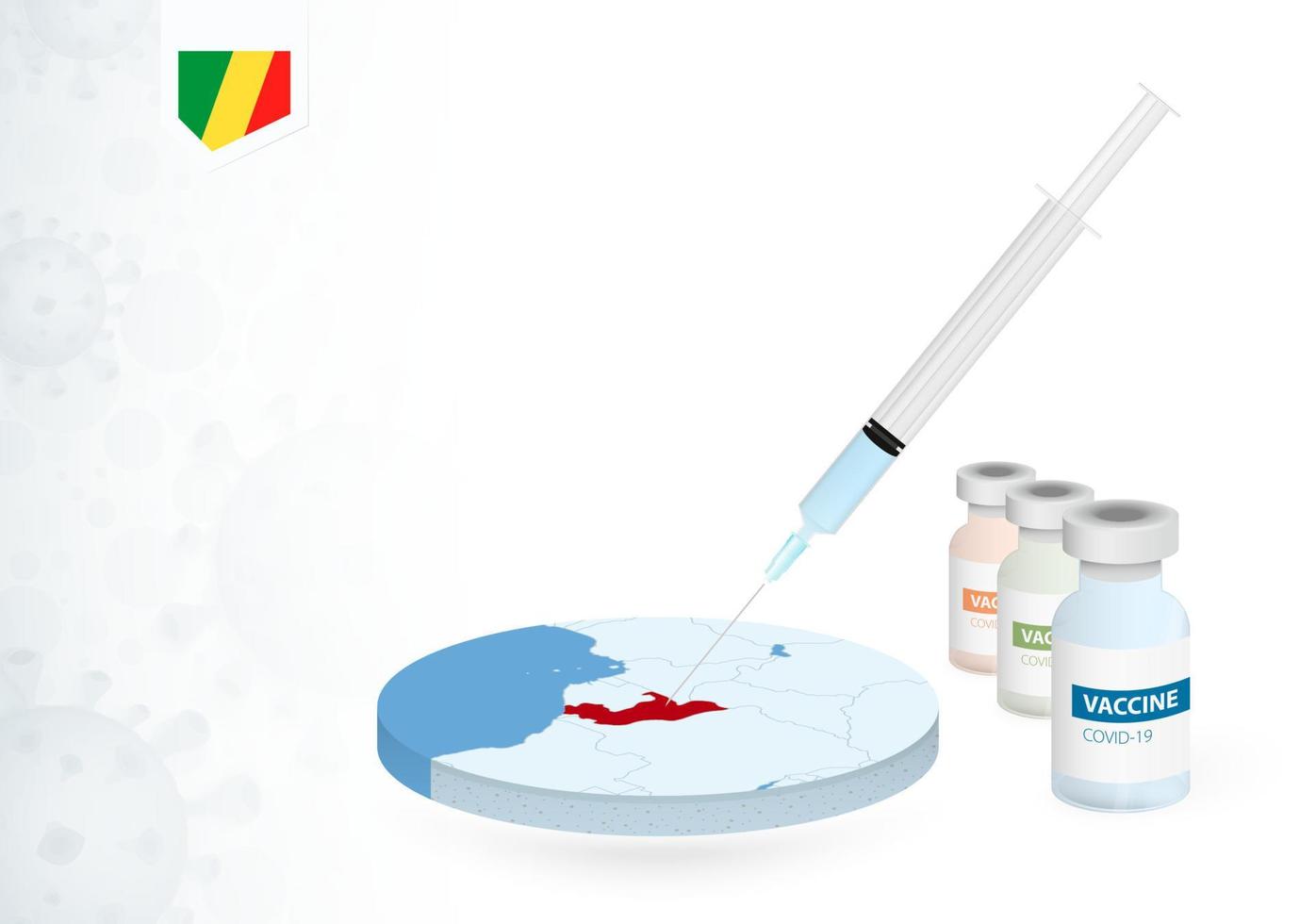 Vaccination in Congo with different type of COVID-19 vaccine. Concept with the vaccine injection in the map of Congo. vector