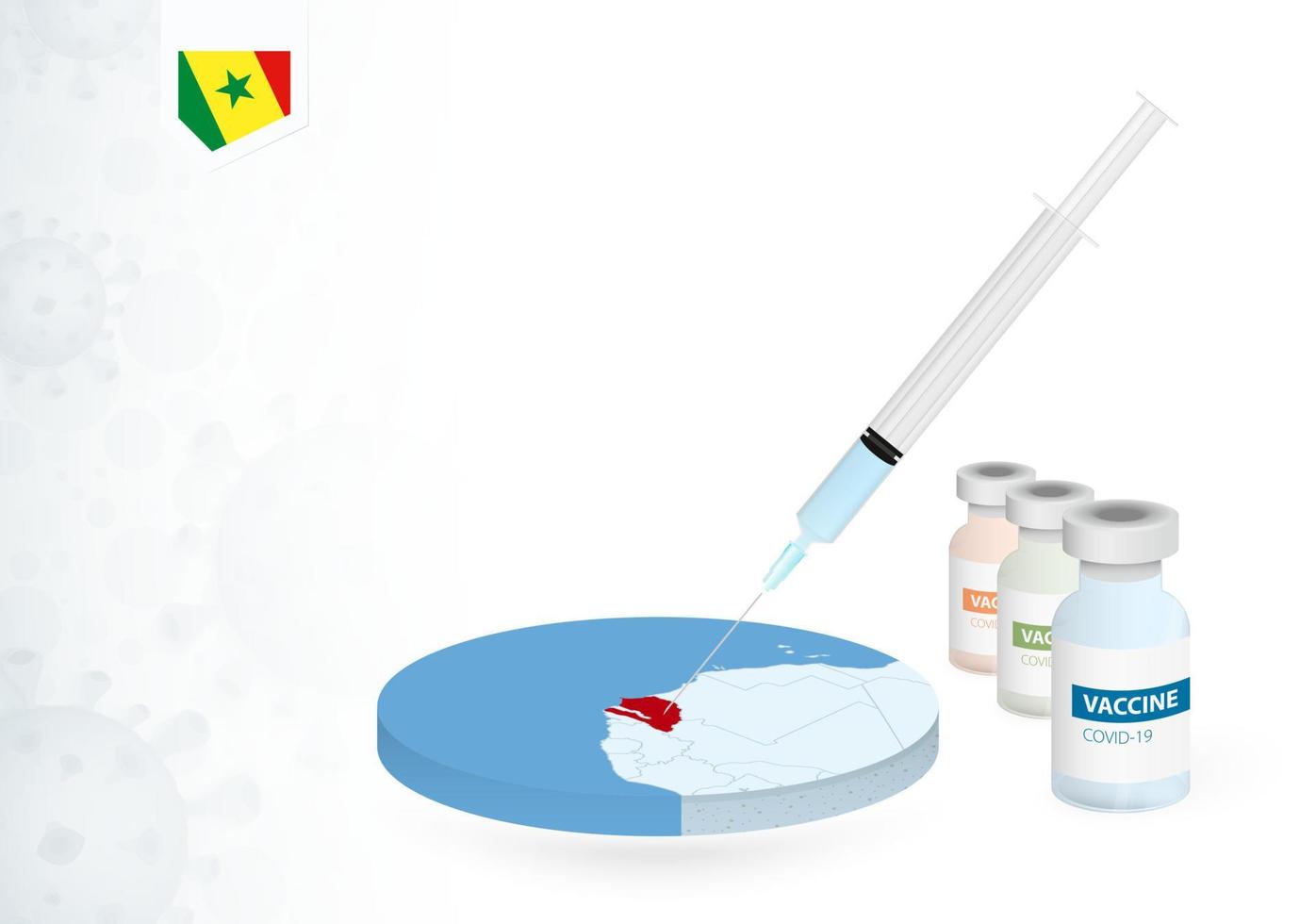 Vaccination in Senegal with different type of COVID-19 vaccine. Concept with the vaccine injection in the map of Senegal. vector
