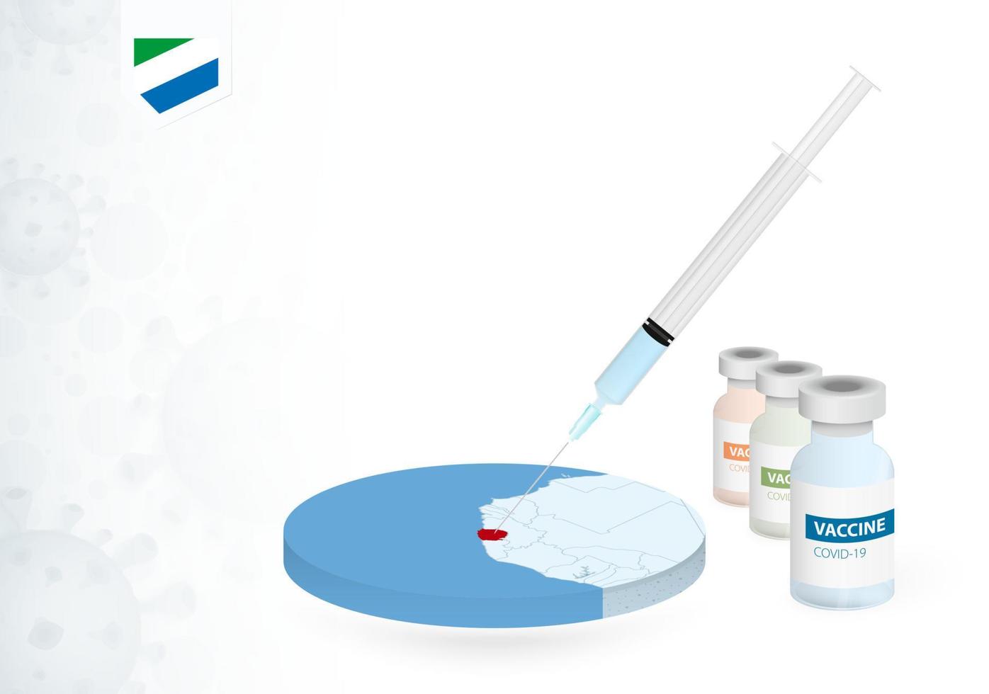 Vaccination in Sierra Leone with different type of COVID-19 vaccine. Concept with the vaccine injection in the map of Sierra Leone. vector