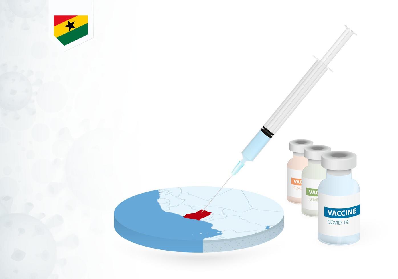 Vaccination in Ghana with different type of COVID-19 vaccine. Concept with the vaccine injection in the map of Ghana. vector