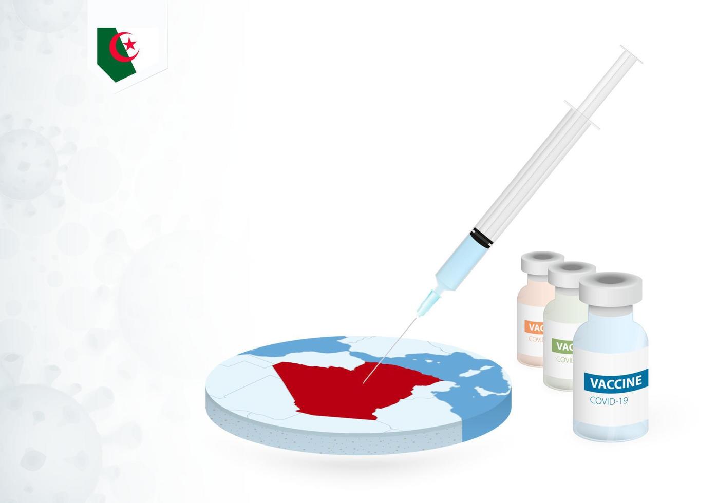 vacunación en Argelia con diferente tipo de covid-19 vacuna. concepto con el vacuna inyección en el mapa de Argelia vector