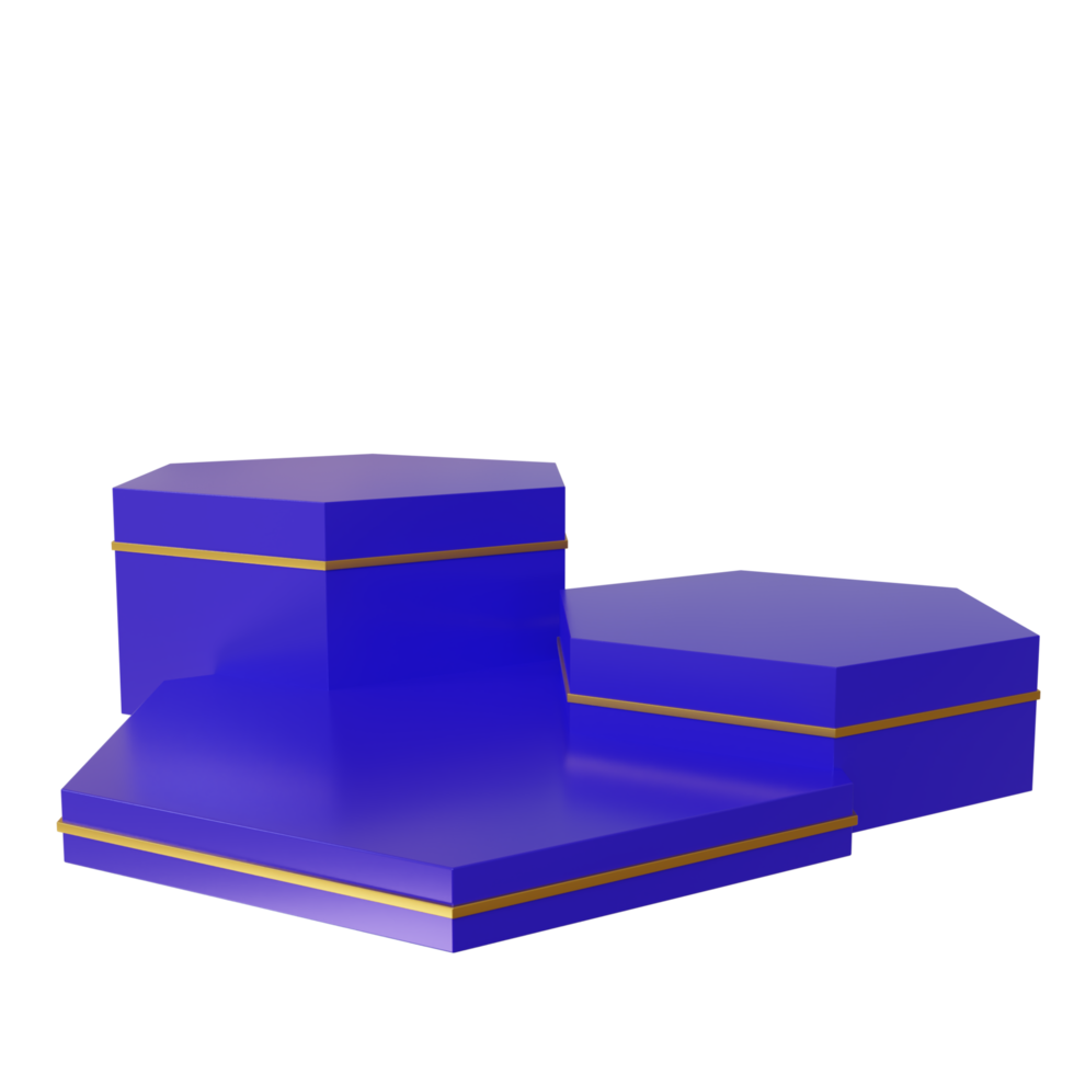 three pentagon podium stage isolated. for promotional product photos. 3d rendering illustration png