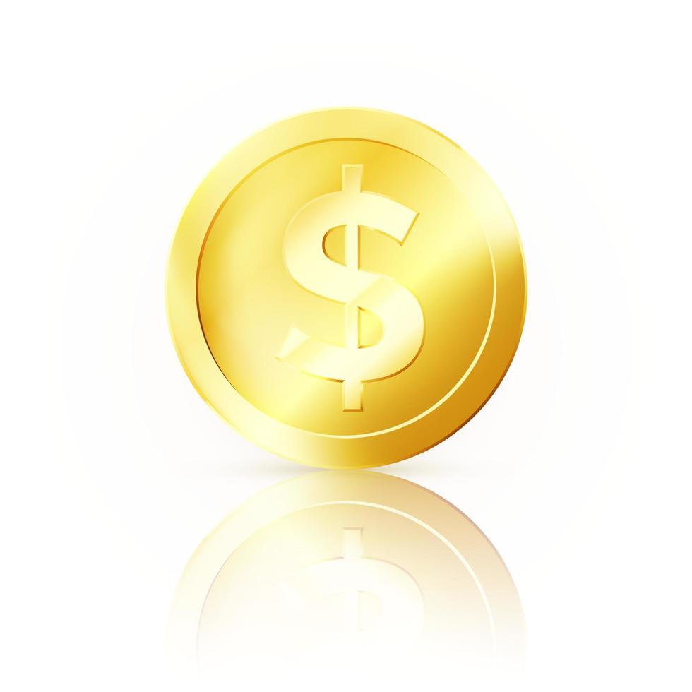 Golden Coin. Glossy metallic money. Business symbol of money. One gold coin. Vector