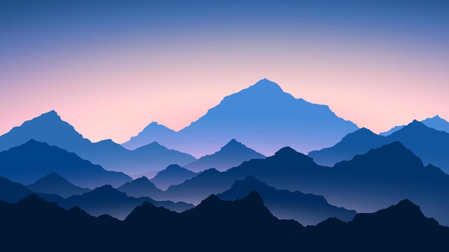 Sunrise in mountains. Colour mountains landscape. Hiking - morning view. Vector background