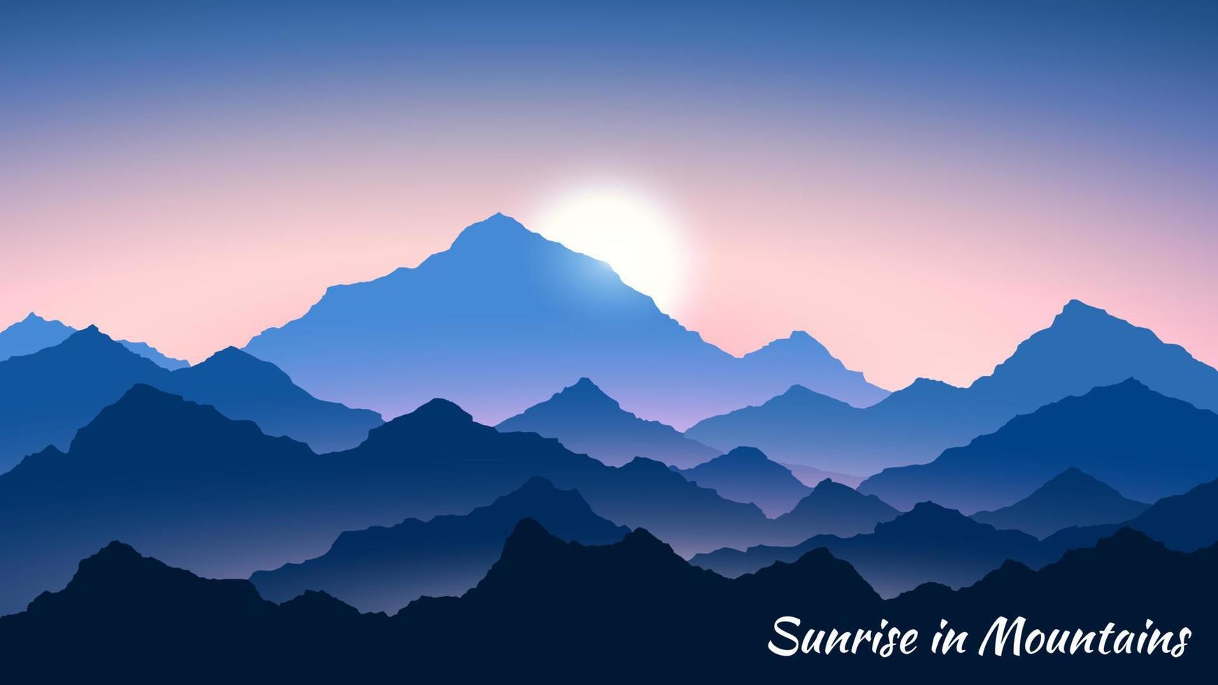 Sunrise in mountains. Morning mountains landscape. Hiking - morning view. Vector background