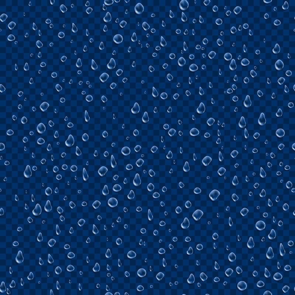Seamless texture of Drops. Liquid clear droplet. Dew on glass surface. vector illustration