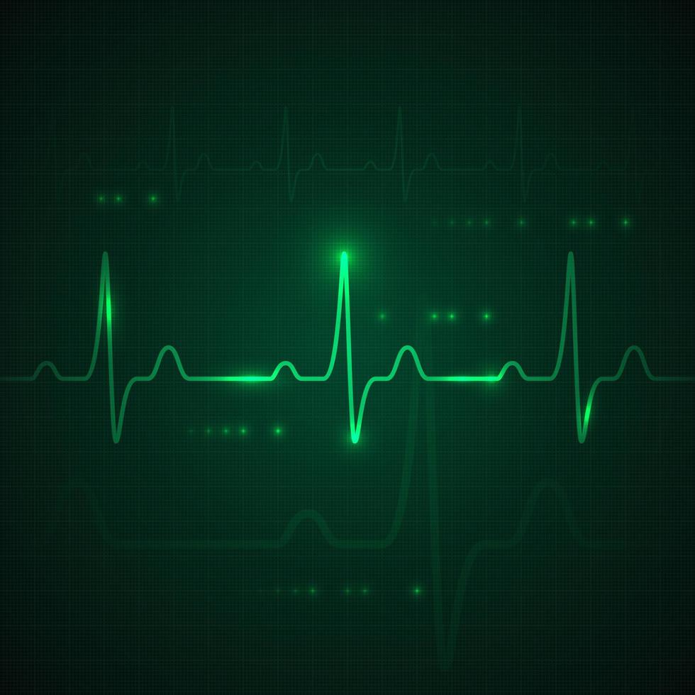Heart pulse on green display. heartbeat graphic or cardiogram. Hospital monitoring stress rate. Vector