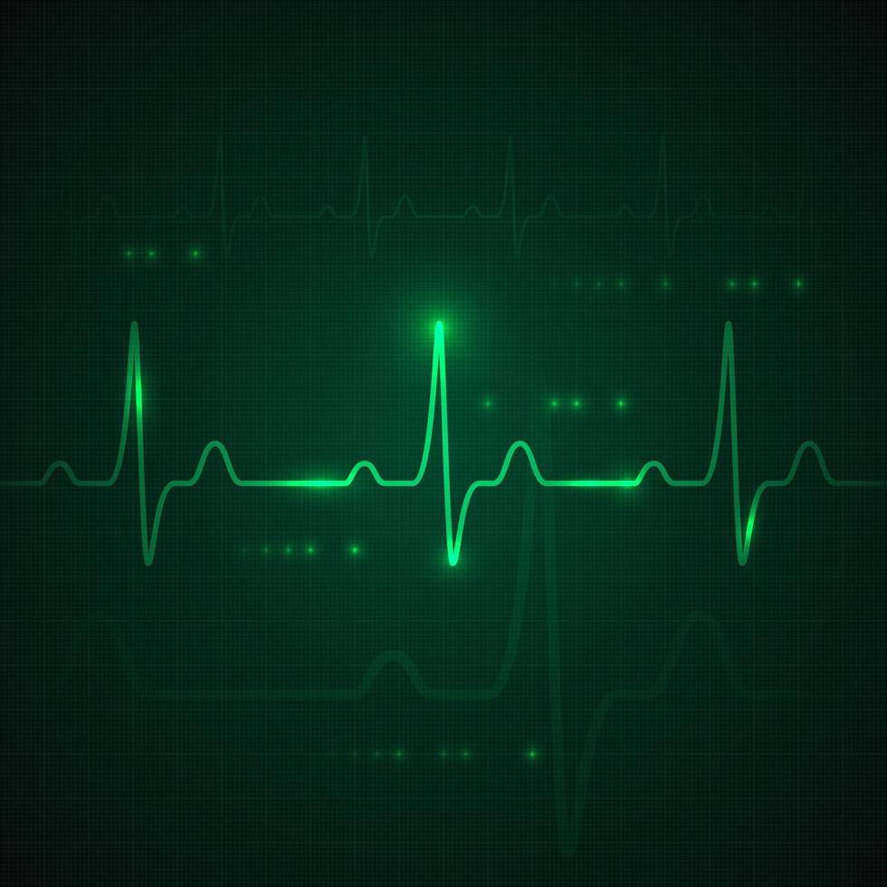 corazón legumbres en verde mostrar. latido del corazón gráfico o cardiograma. hospital supervisión estrés tasa. vector