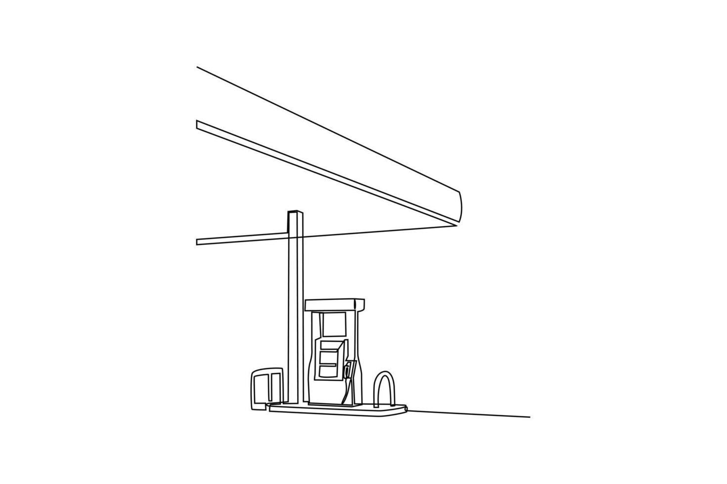 soltero uno línea dibujo gas combustible estación. gas estación concepto. continuo línea dibujar diseño gráfico vector ilustración.