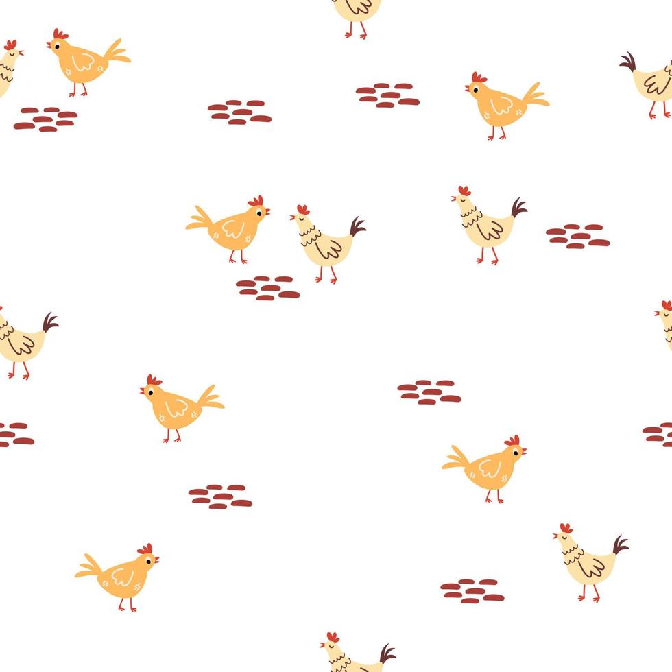 Chicken seamless pattern. Chicken with hen minimalistic background. Creative kids city for fabric, textile, wallpaper, wrapping paper design. Vector illustration