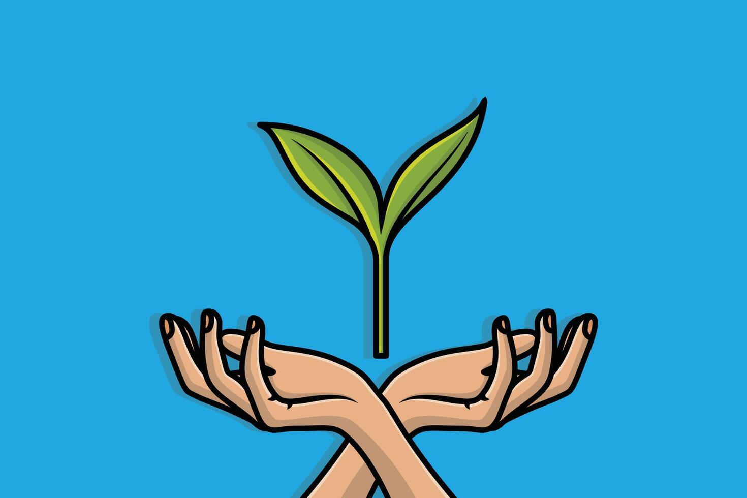 personas mano con planta vector ilustración. personas naturaleza icono concepto. crecimiento concepto. ambiente simpático símbolo.