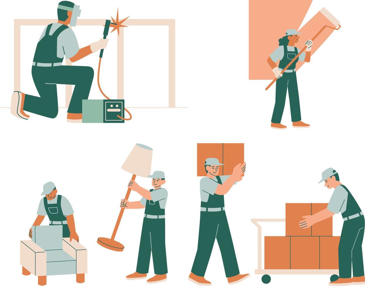 Set of different workers with tools. Flat vector illustration isolated on white background.