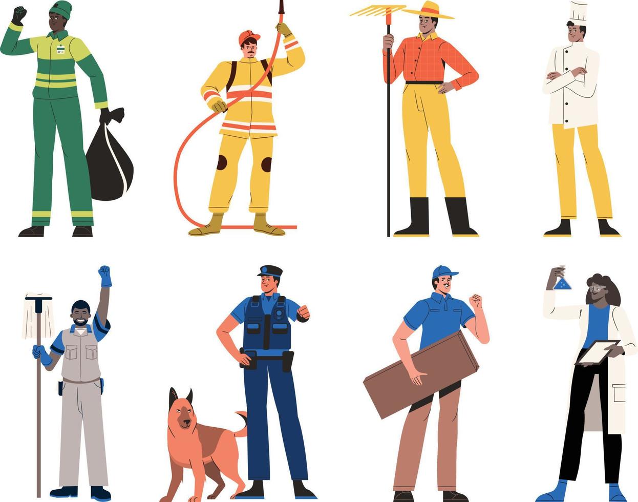 Set of people in different professions. Vector illustration in flat style.