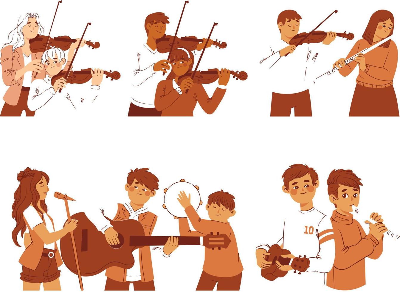 violinista, músico, músico, vector colocar. conjunto de músico