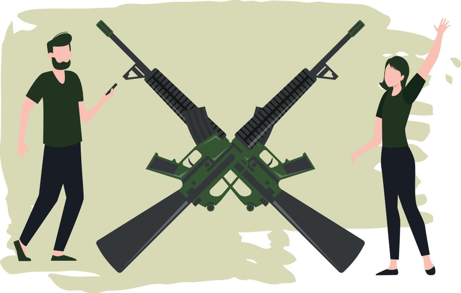 chico y niña Listo con rifles vector