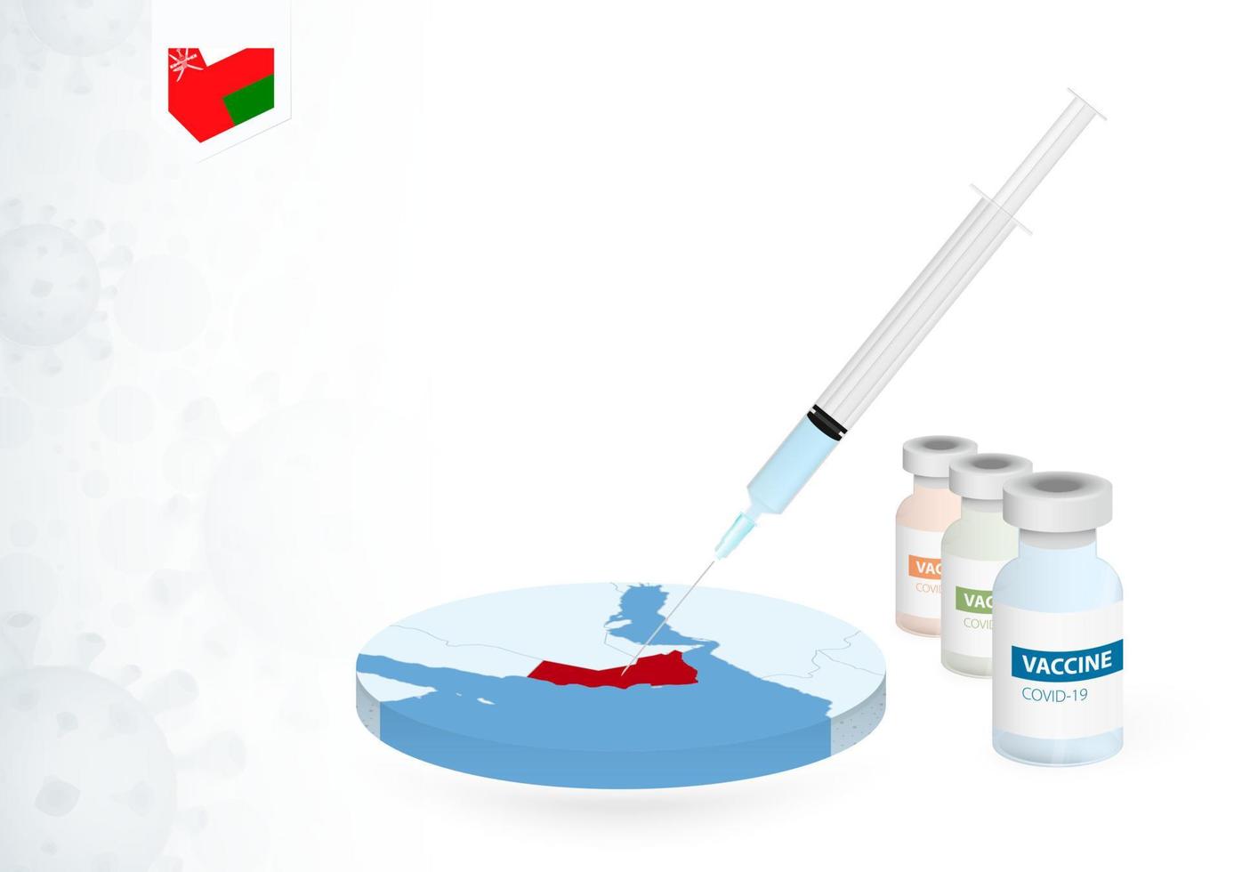 vacunación en Omán con diferente tipo de covid-19 vacuna. concepto con el vacuna inyección en el mapa de Omán. vector