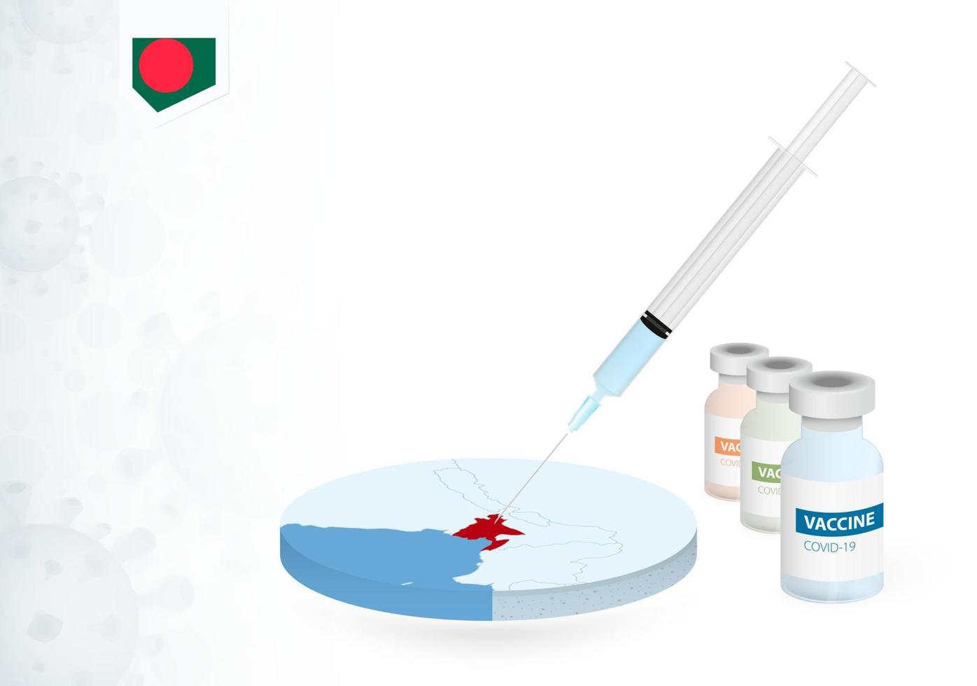 Vaccination in Bangladesh with different type of COVID-19 vaccine. Concept with the vaccine injection in the map of Bangladesh. vector