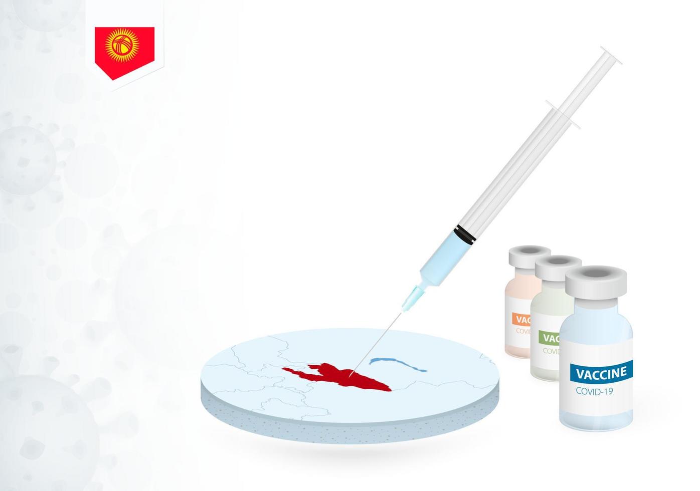 Vaccination in Kyrgyzstan with different type of COVID-19 vaccine. Concept with the vaccine injection in the map of Kyrgyzstan. vector
