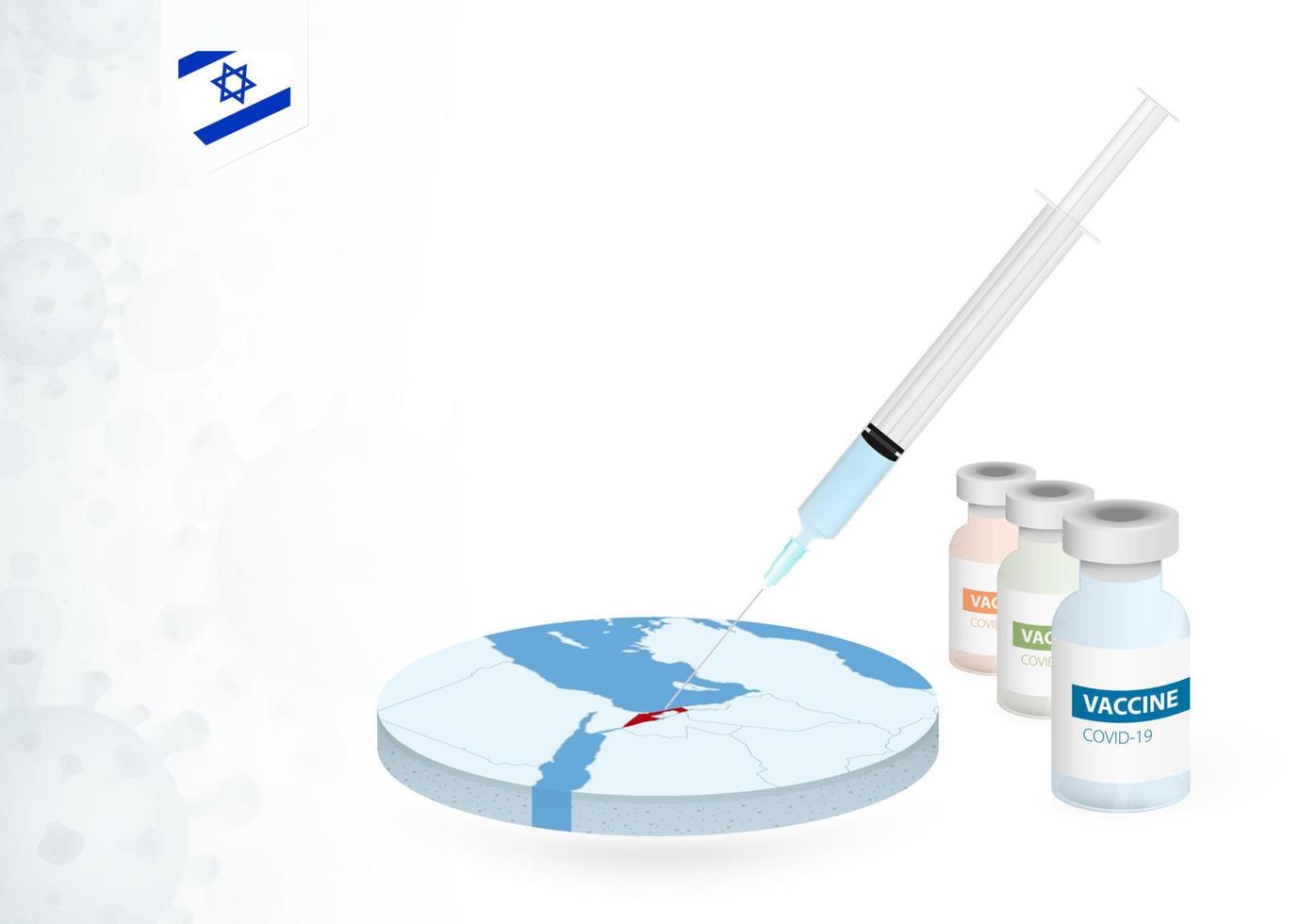 vacunación en Israel con diferente tipo de covid-19 vacuna. concepto con el vacuna inyección en el mapa de Israel. vector