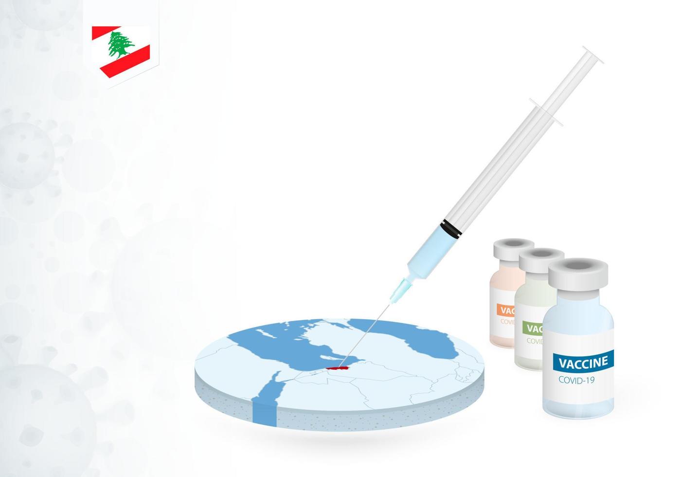 Vaccination in Lebanon with different type of COVID-19 vaccine. Concept with the vaccine injection in the map of Lebanon. vector