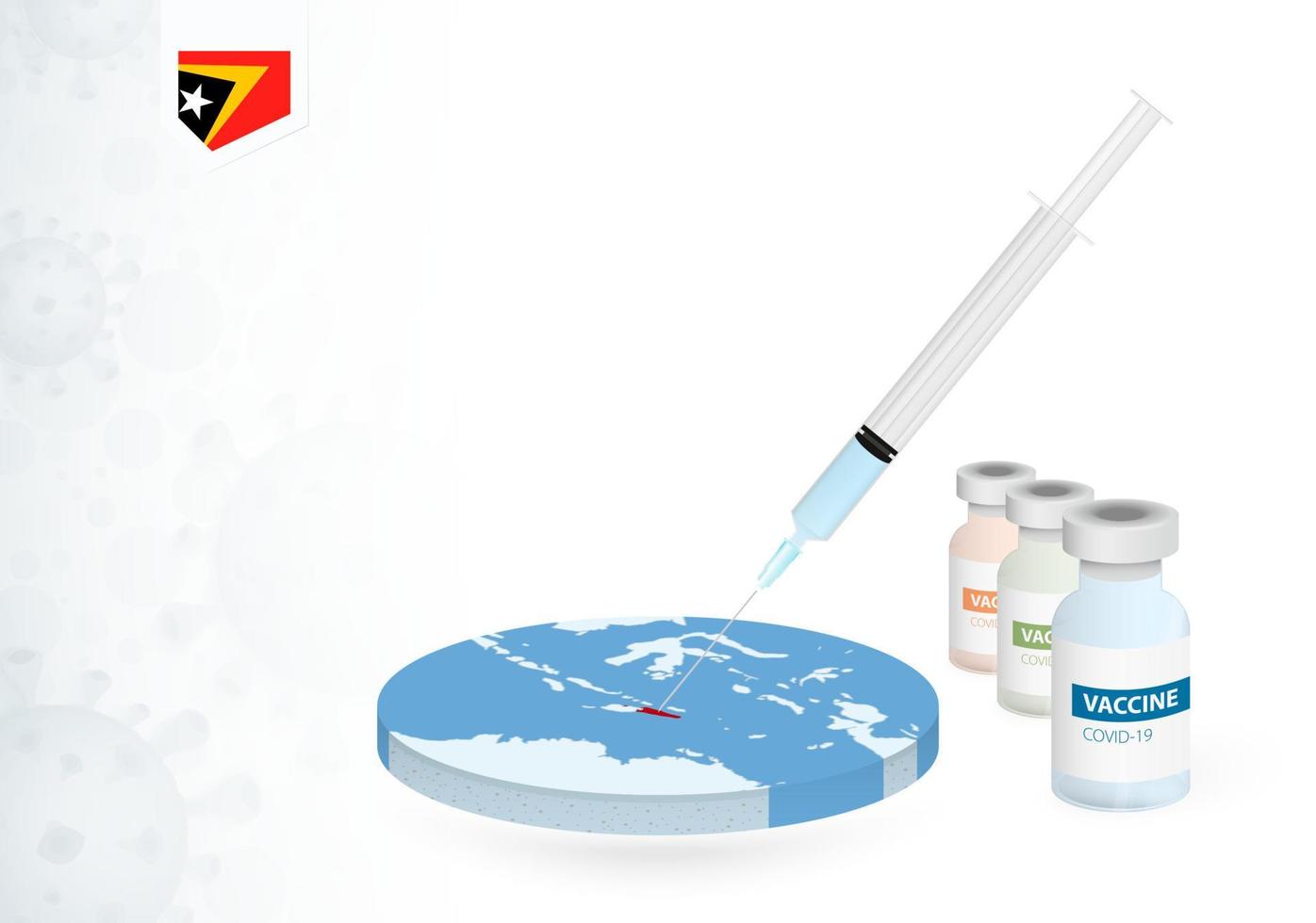 Vaccination in East Timor with different type of COVID-19 vaccine. Concept with the vaccine injection in the map of East Timor. vector