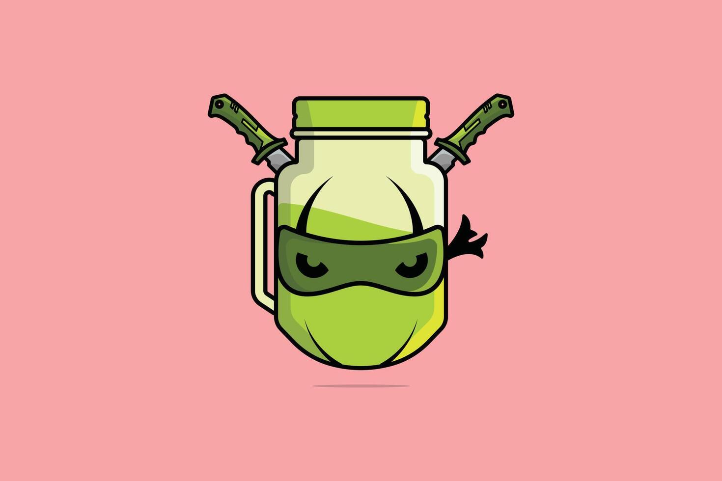 Ninja Mascot with Lemon Jar Mug with Metal Swords vector illustration. Food and drink object icon concept. Summer fresh lemon juice icon logo. Creative ninja lemon juice logo icon.
