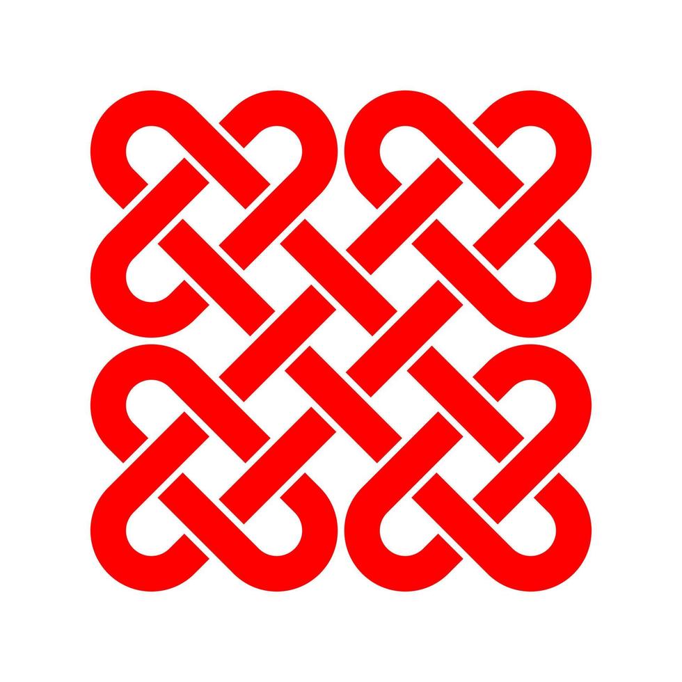 Red celtic knot heart leaf clover isolated on a white background. Shamrock love knots sacred logo symbol vector illustration.