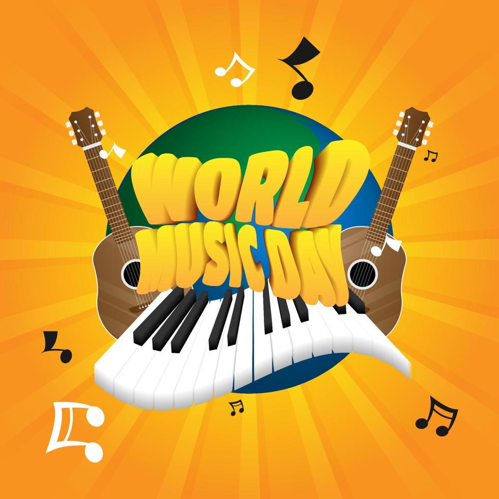 World music day greeting poster with 3D text vector