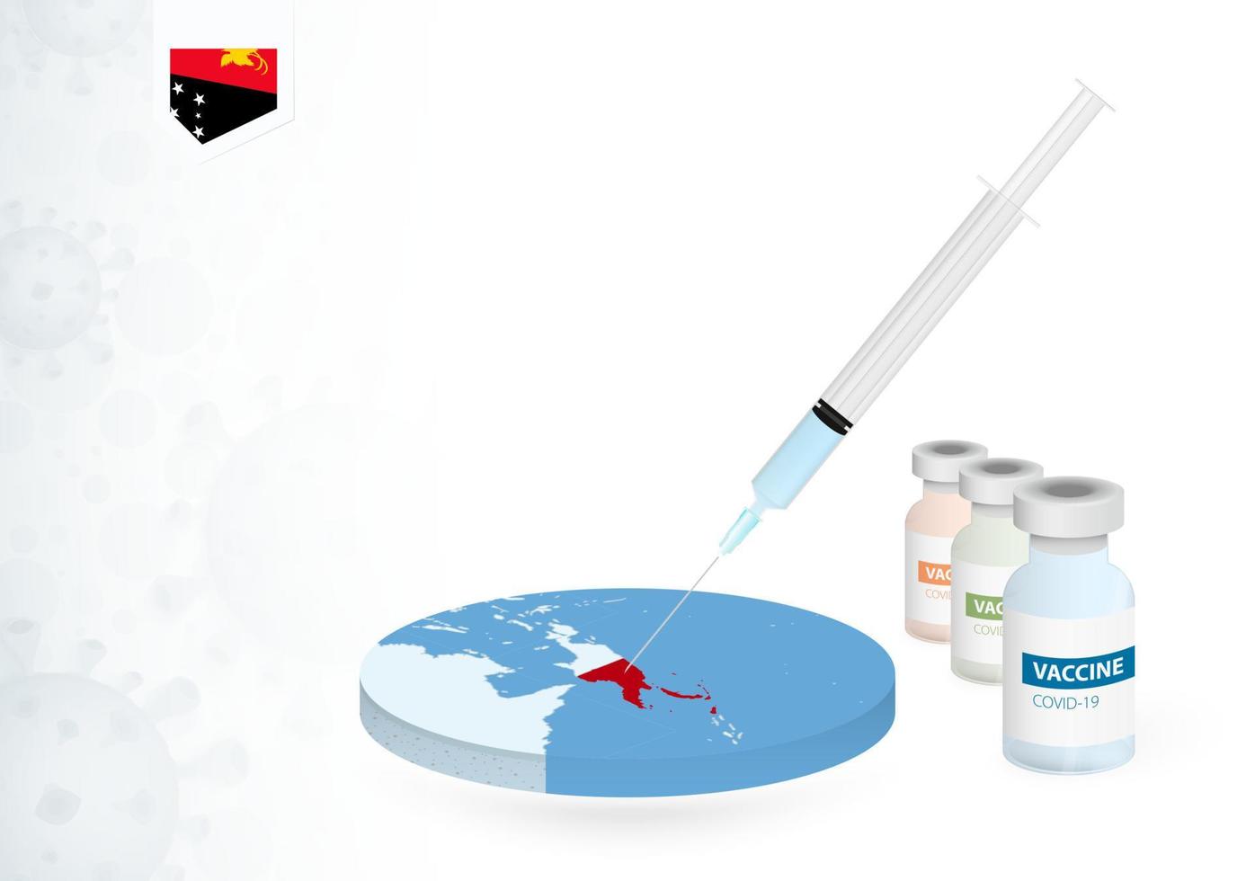 Vaccination in Papua New Guinea with different type of COVID-19 vaccine. Concept with the vaccine injection in the map of Papua New Guinea. vector